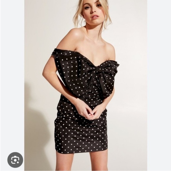 NWT Bardot Spot Bow Dress In Polka Dot Black Size M - Picture 1 of 11